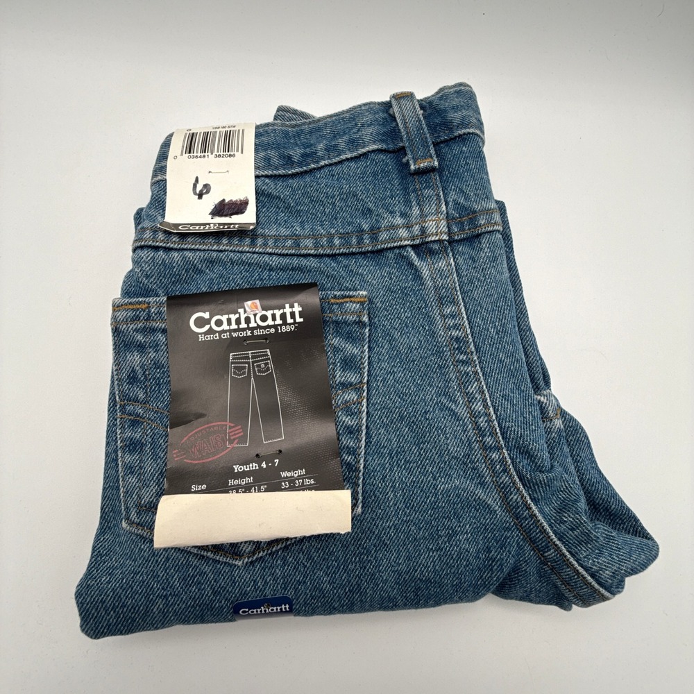 Carhartt Youth Boys Size 6 Relaxed Fit Jeans Adjustable Waist Blue Denim NWT